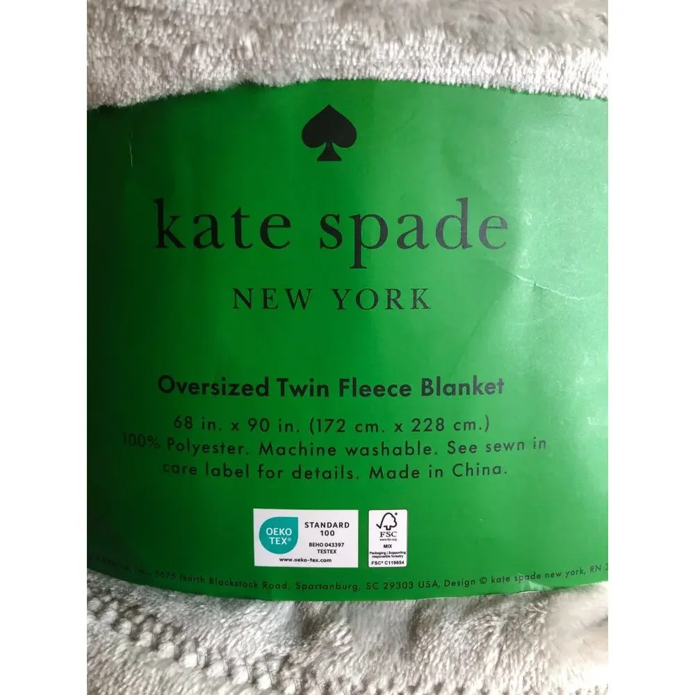 Kate Spade Oversized Twin Fleece Grey Blanket Size 68” x 90” NWT